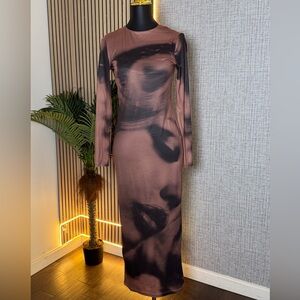 Mocha Noir Abstract Maxi Dress